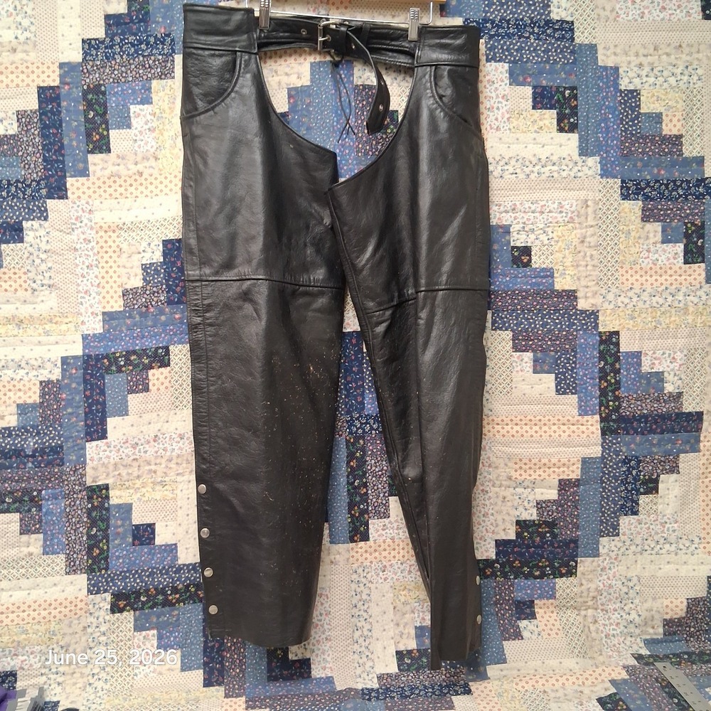 Barneys Leather Motorcycle‎ Chaps Size 3XL XXXL Black Riding Lined Zip Leg